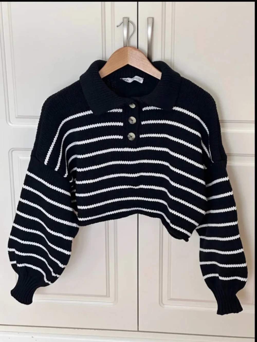 Zara Black & White Striped Polo Knit Sweater - Picture 3 of 3